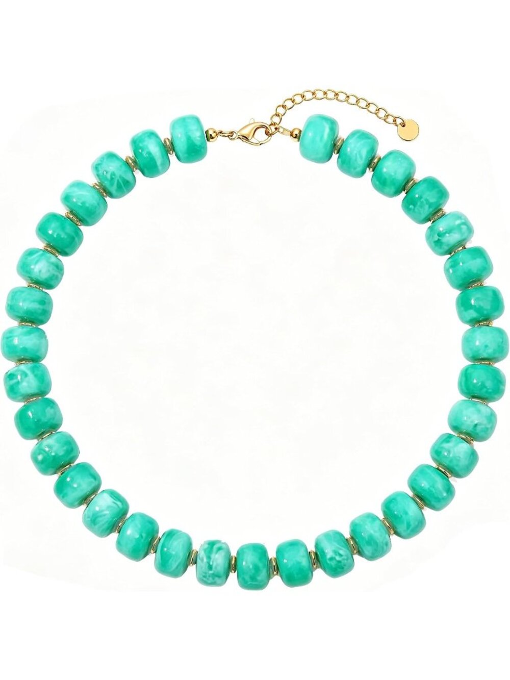 Women's Chunky Blue Beaded Necklace Marbled Resin Drum Bead Choker Jewelry